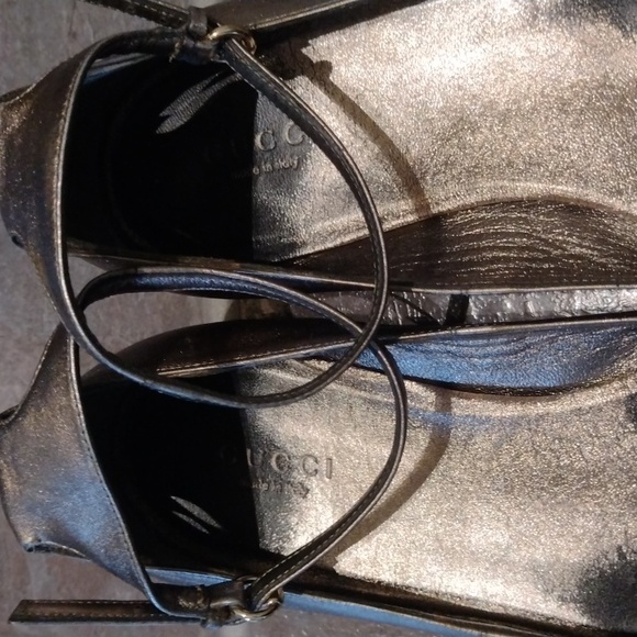 Gucci horses bit Gunmetal ankle strap ballet flats size 36.5C - Picture 2 of 12